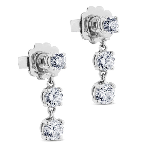 Pendientes de oro blanco con 3 diamantes en garra articulados