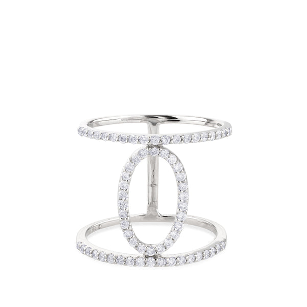 Sortija GeometriCh con círculo ovalado de oro blanco con pavé de diamantes