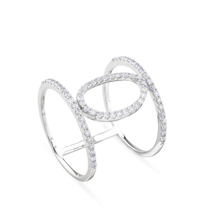 Sortija con círculo ovalado de oro blanco con pavé de diamantes |Chocrón Joyeros