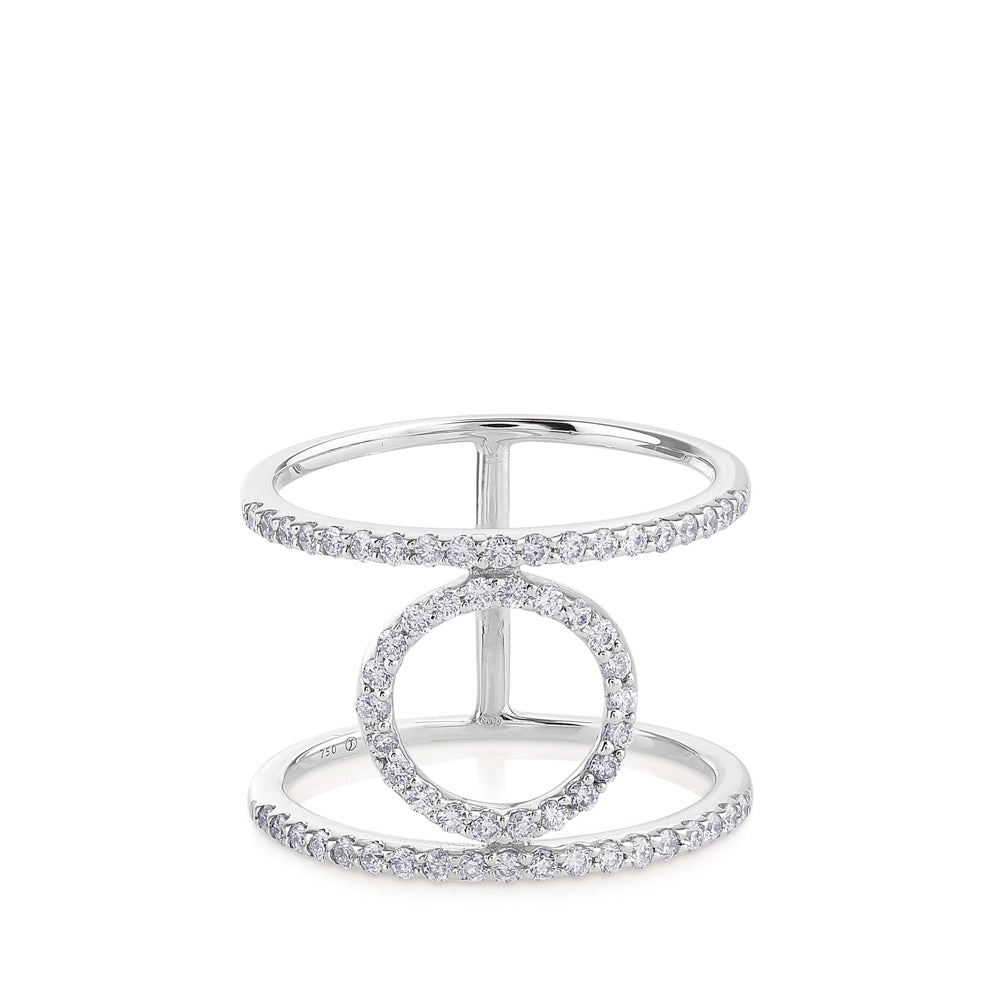 Sortija GeometriCh con círculo de oro blanco con pavé de diamantes