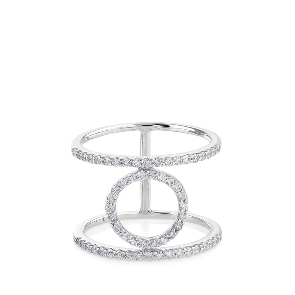 Sortija GeometriCh con círculo de oro blanco con pavé de diamantes