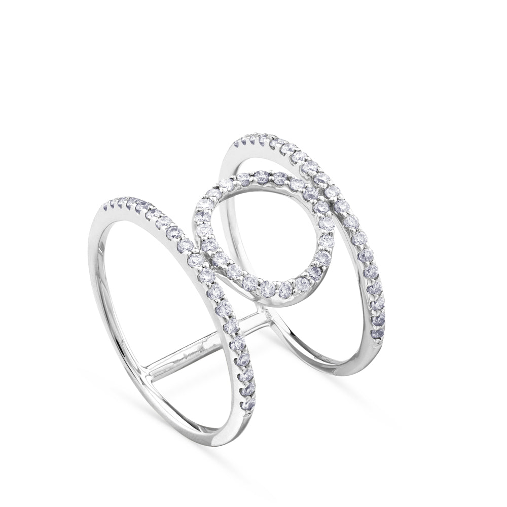 Sortija Geometric círculo de oro blanco con pavé de diamantes |Chocrón Joyeros