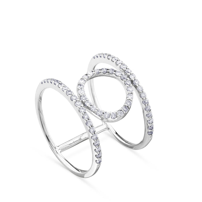 Sortija Geometric círculo de oro blanco con pavé de diamantes |Chocrón Joyeros