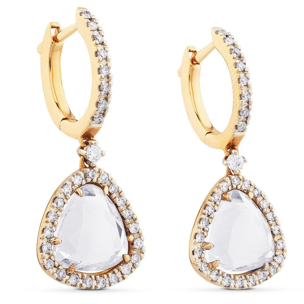 Pendientes de oro rosa con diamantes y cristal de roca