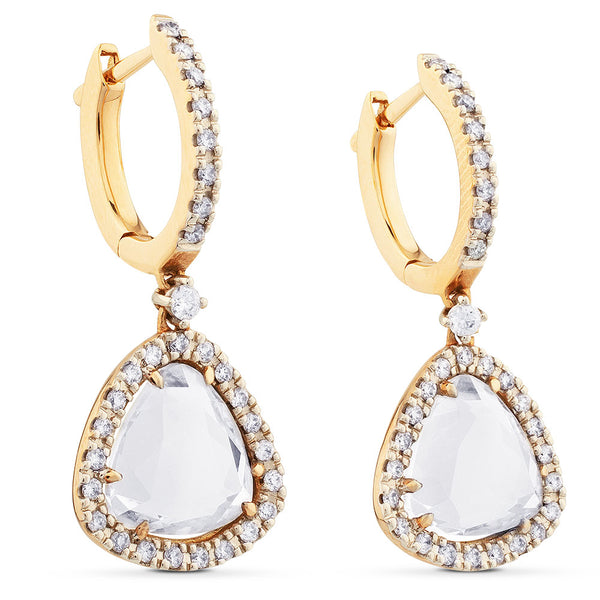 Pendientes de oro rosa con diamantes y cristal de roca