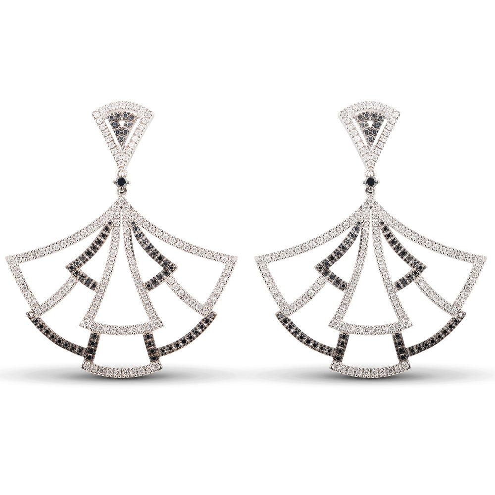 Pendientes-oro-blanco-abanico-diamantes-blancos-negros - Ref J4861PB