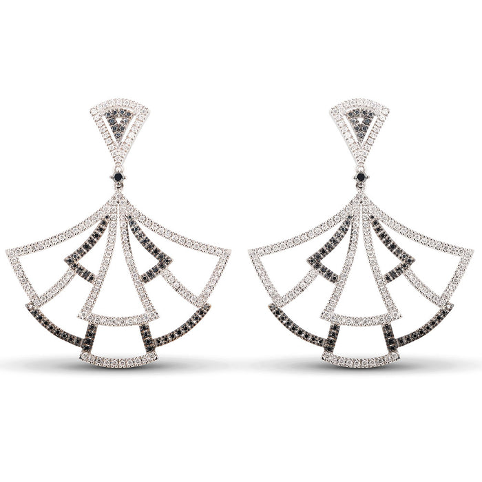 Pendientes-oro-blanco-abanico-diamantes-blancos-negros - Ref J4861PB