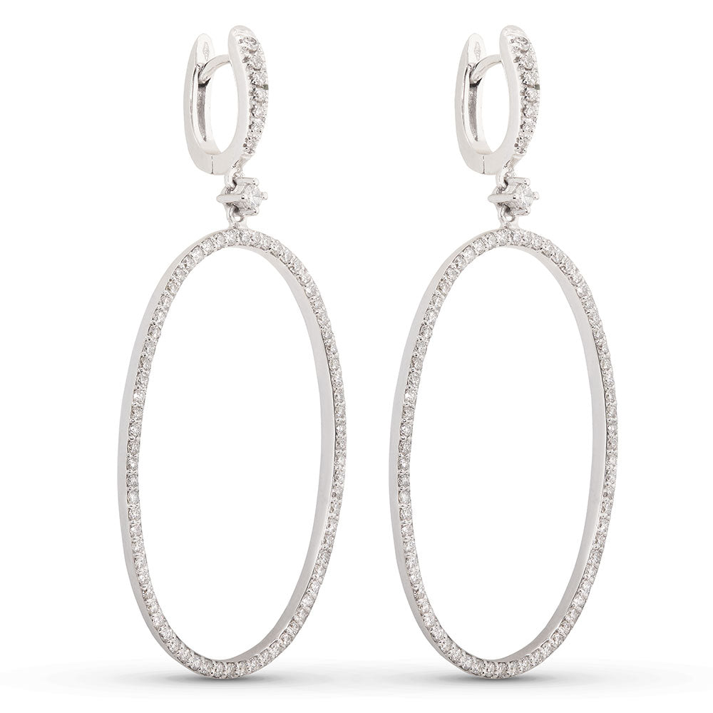 Pendientes GeometriCh grandes de oro blanco con círculo de diamantes