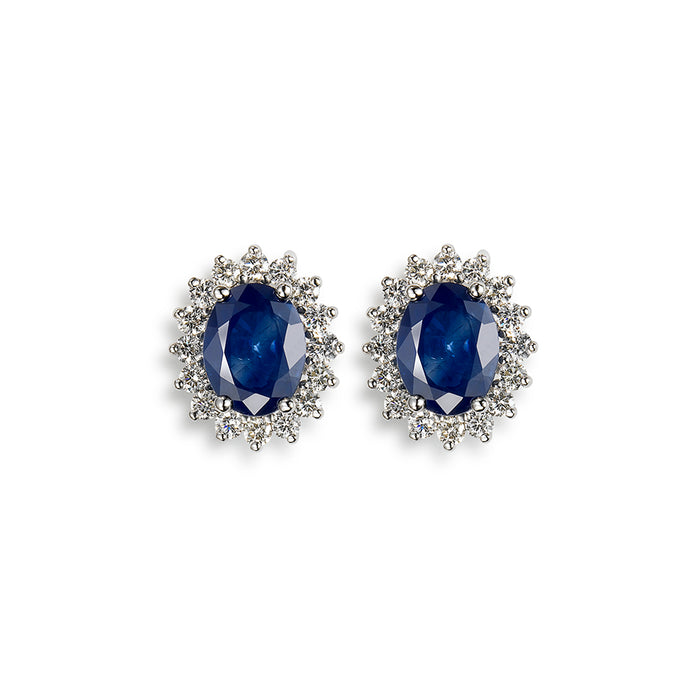 Pendientes-oro-blanco-zafiro-oval-orla-diamantes - Ref J6063PB