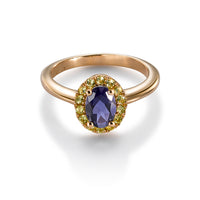 Sortija "Caramelo" de oro rosa con amatista oval y orla de citrinos