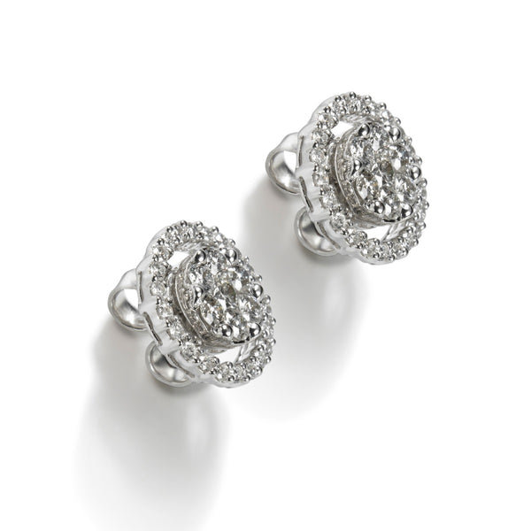 Pendientes de oro blanco con diamantes y orla de diamantes