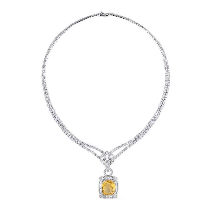 Collar "Colección Privada" de oro blanco con diamantes y zafiro amarillo natural