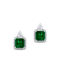Pendientes cuadrados "Colección Privada" de oro blanco con diamantes y esmeralda
