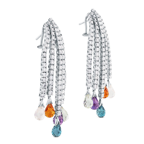 Pendientes largos "Colección Privada" de oro blanco con diamantes y perillas de colores