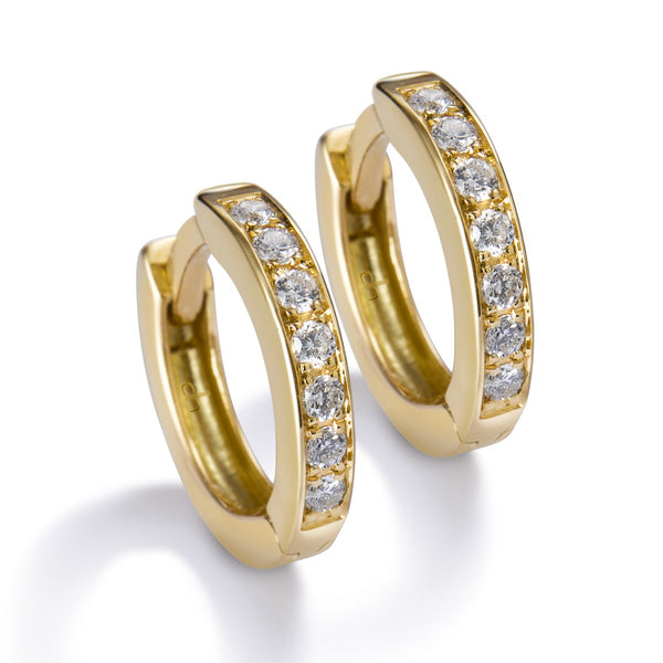 Pendientes de aro pequeños de oro amarillo con diamantes en carril 0.17 quilates