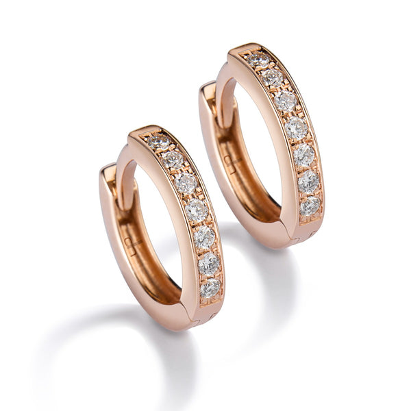 Pendientes de aro pequeños de oro rosa con diamantes en carril 0.17 quilates