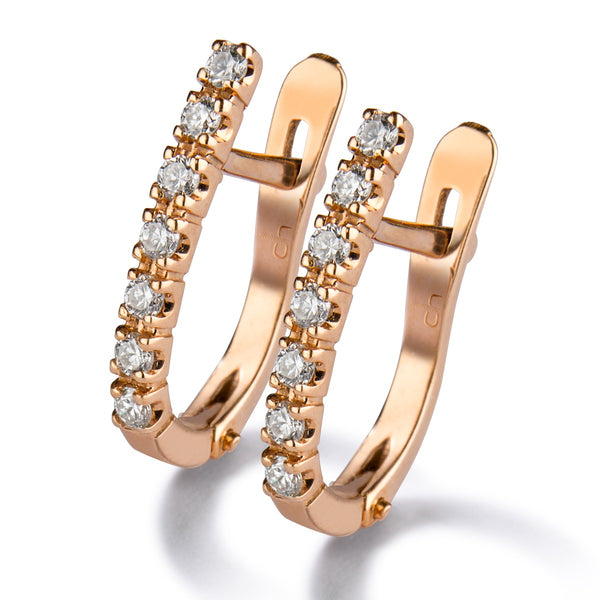Pendientes de aro ovales de oro rosa con diamantes 0.19 quilates