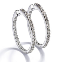 Pendientes de aro finos de oro blanco con diamantes 0.32 quilates