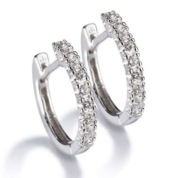 Pendientes de aro pequeños de oro blanco con diamantes 0.40 quilates