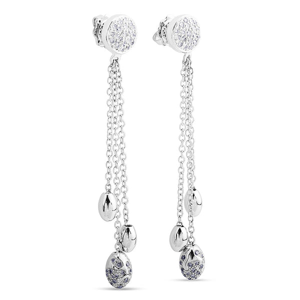 Pendientes largos de oro blanco y diamantes con cadenas en cascada
