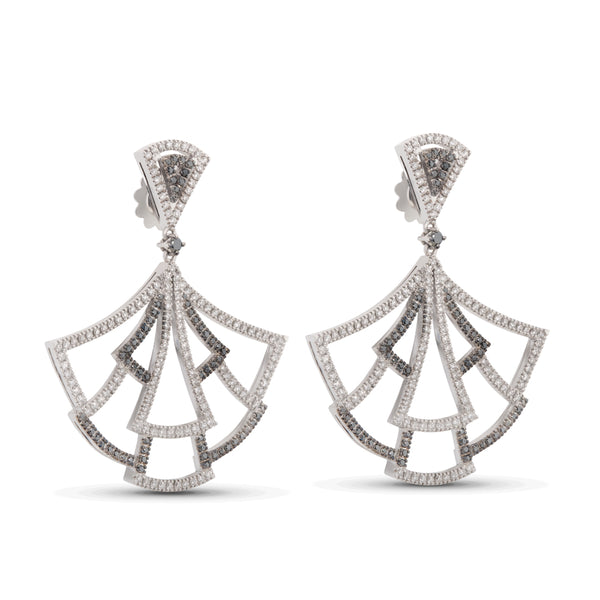 Pendientes-oro-blanco-abanico-diamantes-blancos-negros - Ref J4861PB