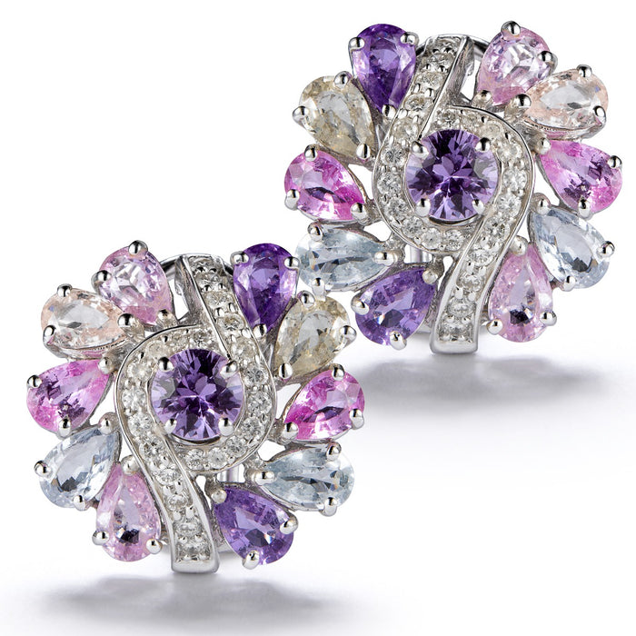 Pendientes-oro-blanco-zafiros-multicolor-diamantes - Ref J1728PBZ_Chocrón Joyeros