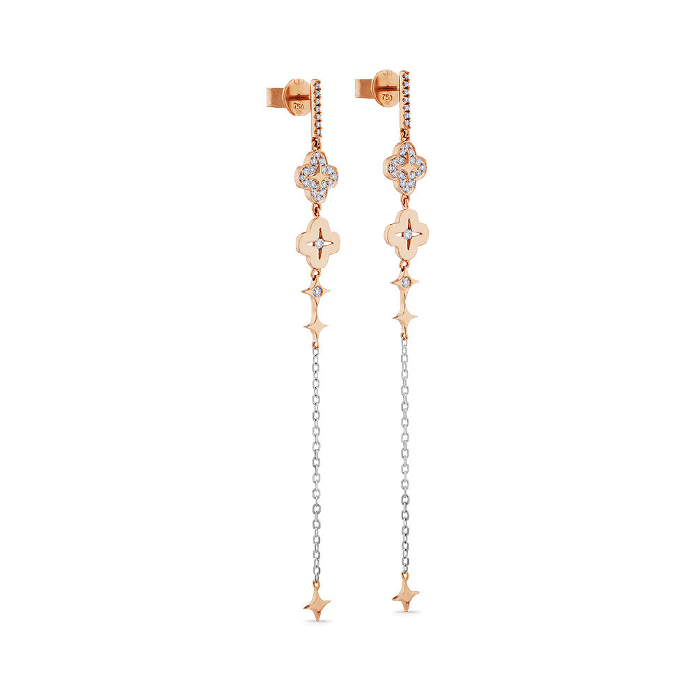 Pendientes "Pensamiento" extralargos con cadena de oro blanco y diamantes