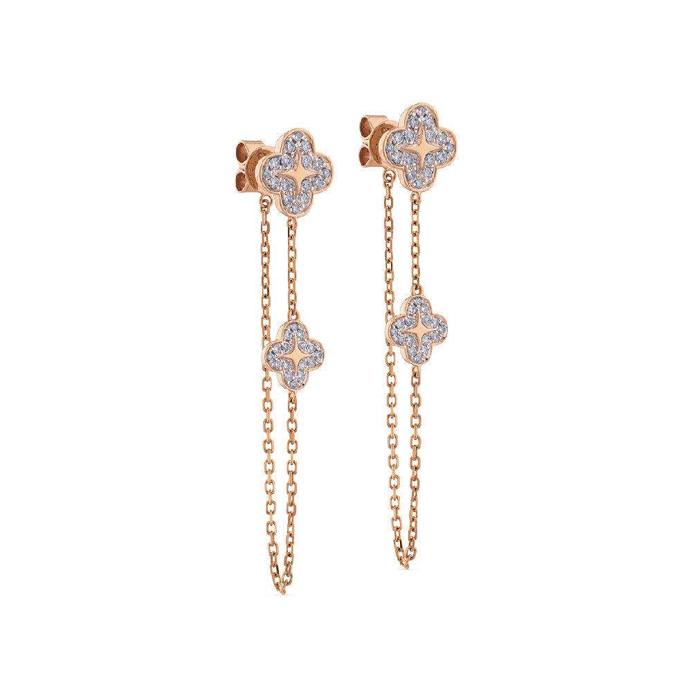 Pendientes largos con cadena "Pensamiento" de oro rosa con diamantes