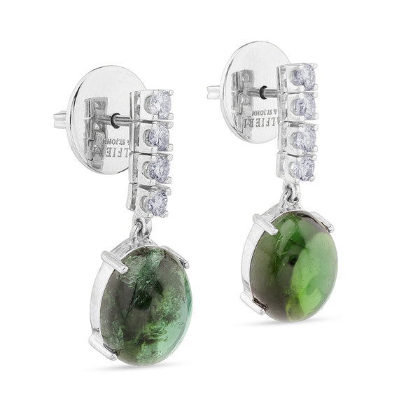Pendientes riviere de oro blanco con turmalina verde