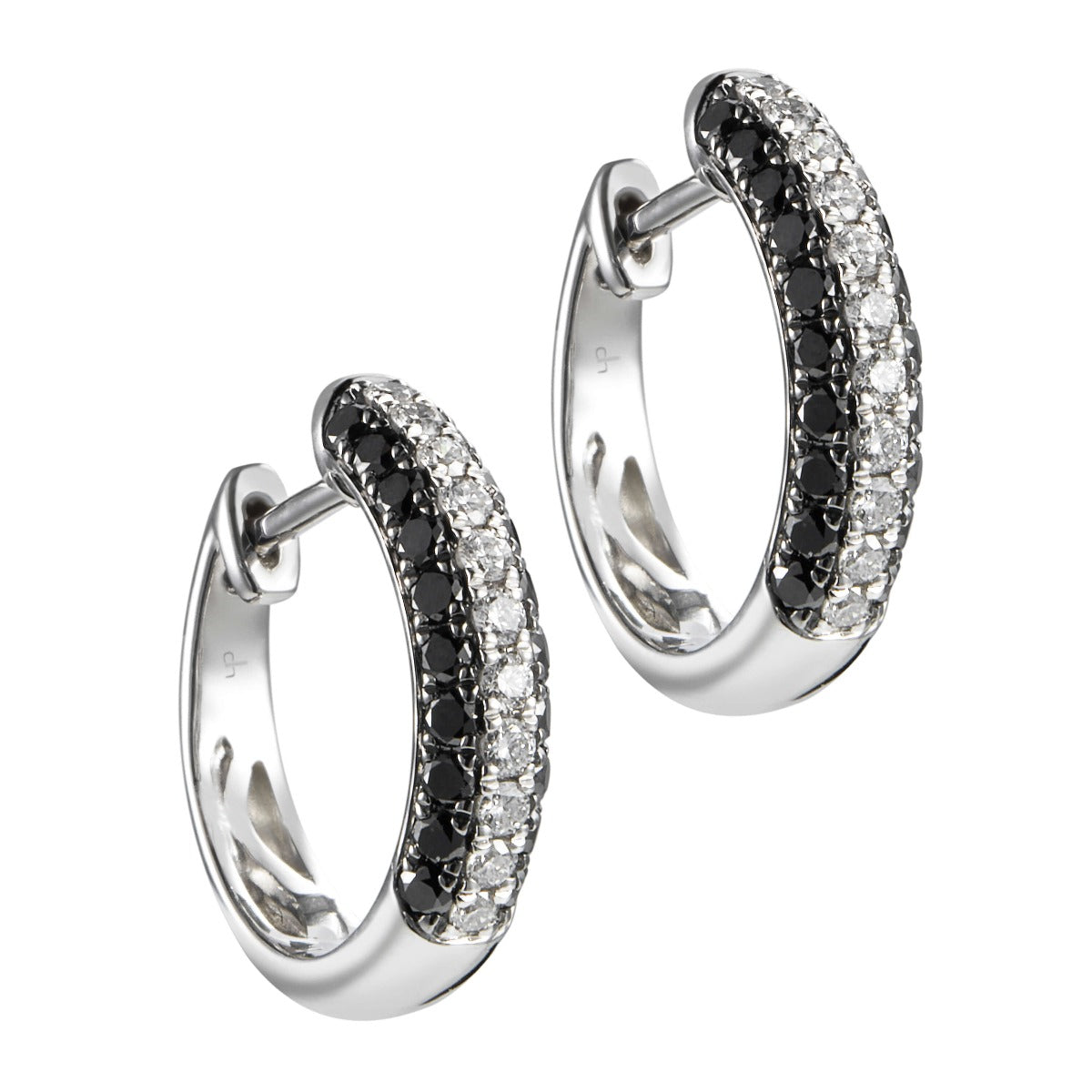 Pendientes-aro-oro-blanco-diamantes-blancos-negros - Ref J5439PB_Chocrón Joyeros