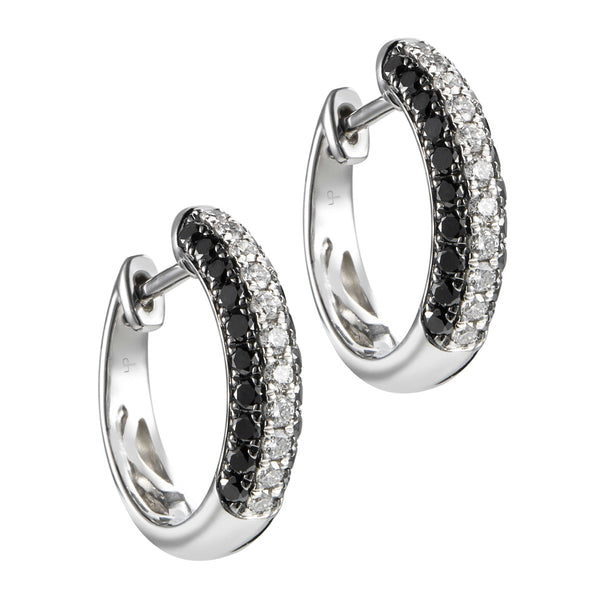 Pendientes-aro-oro-blanco-diamantes-blancos-negros - Ref J5439PB_Chocrón Joyeros