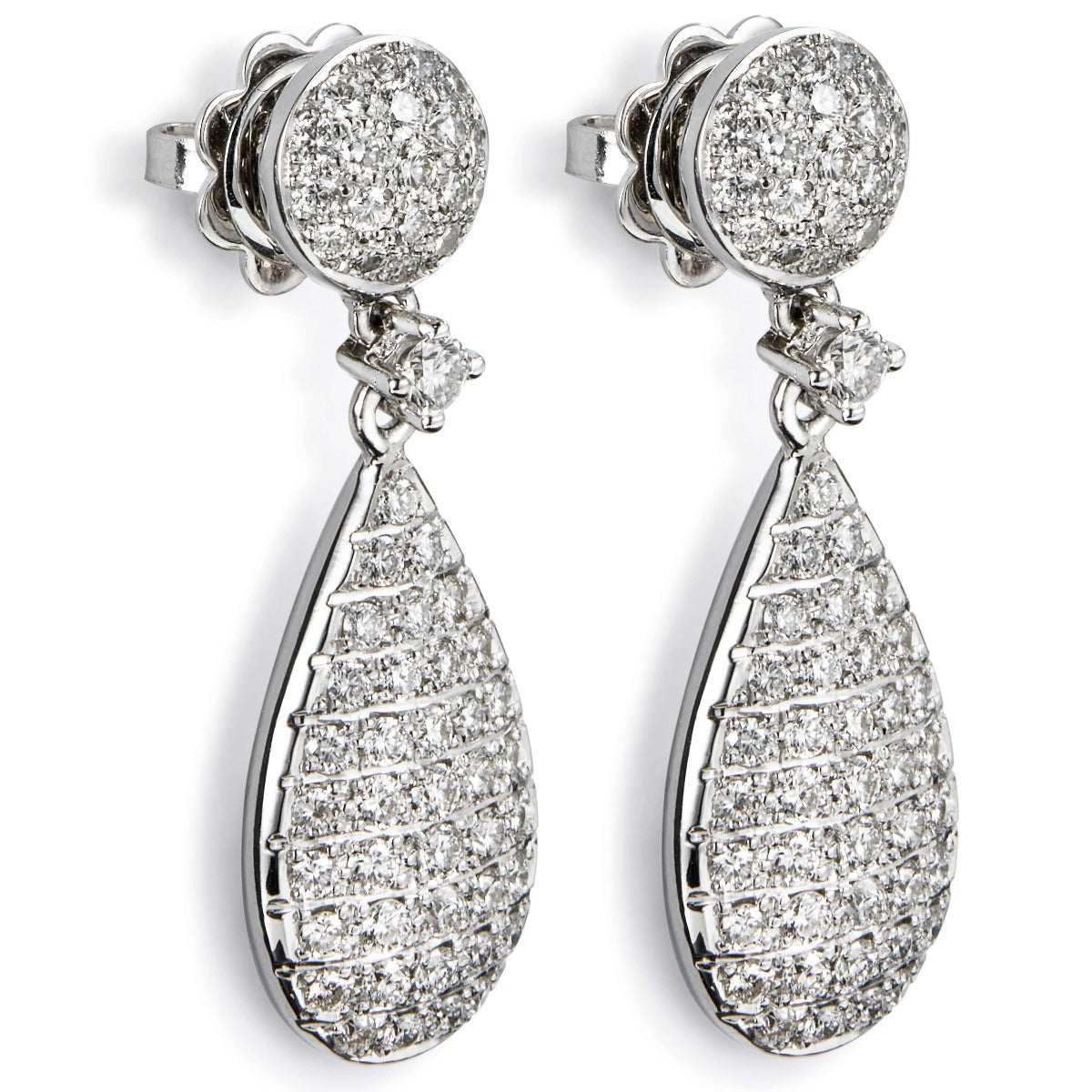 Pendientes-largos-oro-blanco-diamantes - Ref J4803PB