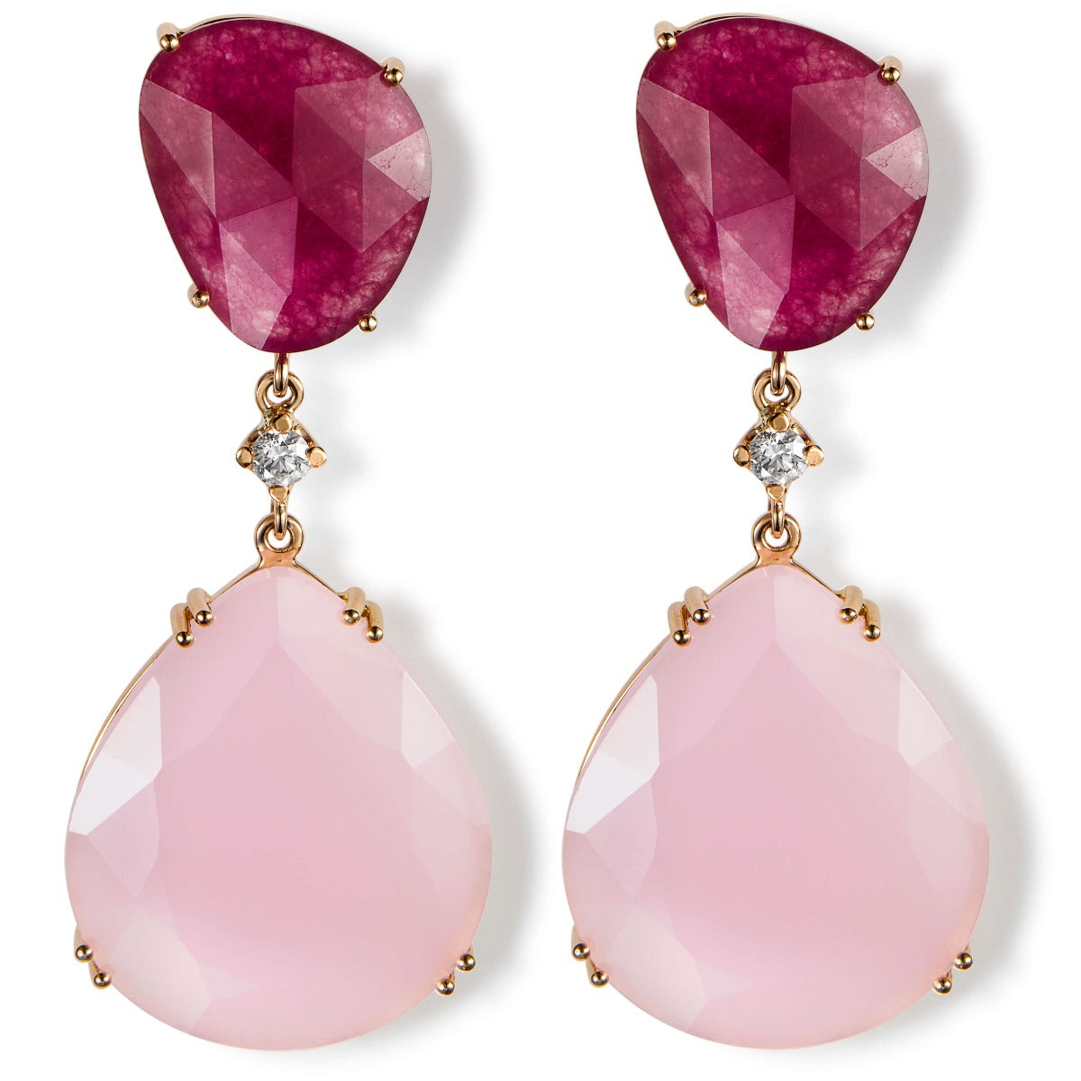 pendientes-lollipop-oro-rosa-cuarzo-rosa-cereza-diamante - Ref J5453pb Chocrón Joyeros