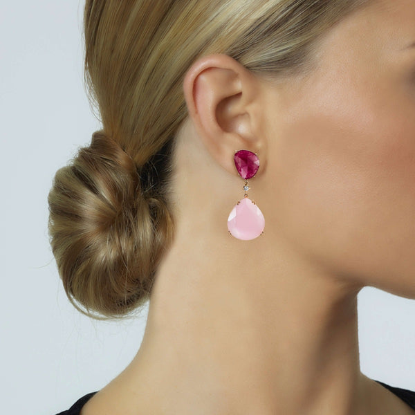 pendientes-lollipop-oro-rosa-cuarzo-rosa-cereza-diamante - Ref J5453pb Chocrón Joyeros