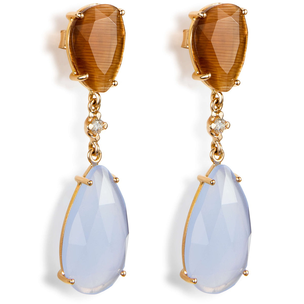 pendientes-lollipop-oro-rosa-cuarzo-marron-celeste-diamante - Ref J5454pb Chocrón Joyeros