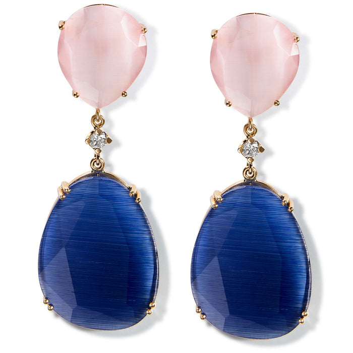 pendientes-lollipop-oro-rosa-cuarzo-rosa-azul-diamante - Ref J5138pb Chocrón Joyeros