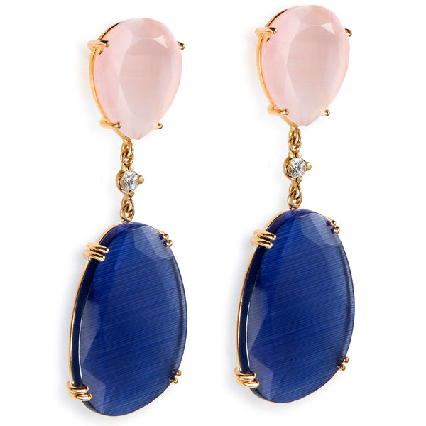 pendientes-lollipop-oro-rosa-cuarzo-rosa-azul-diamante - Ref J5138pb Chocrón Joyeros