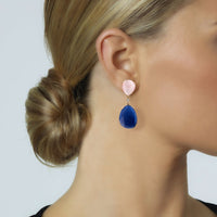 pendientes-lollipop-oro-rosa-cuarzo-rosa-azul-diamante - Ref J5138pb Chocrón Joyeros
