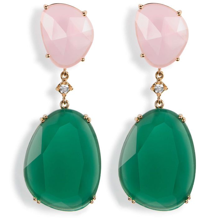 pendientes-lollipop-oro-rosa-cuarzo-verde-rosa-diamante - Ref J5452pb Chocrón Joyeros