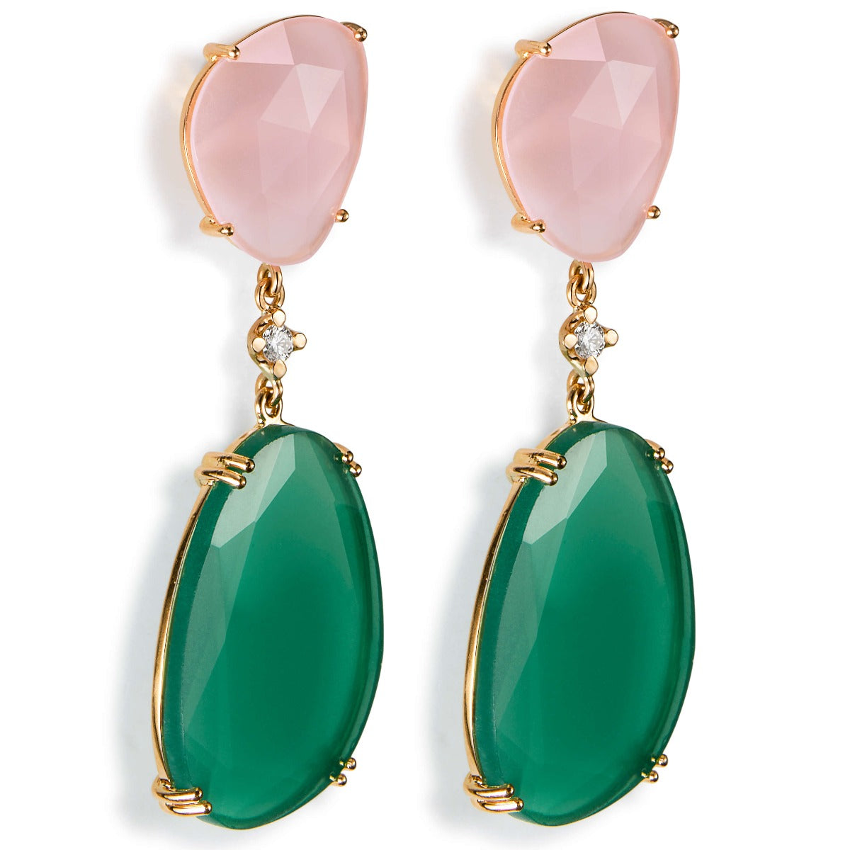 pendientes-lollipop-oro-rosa-cuarzo-verde-rosa-diamante - Ref J5452pb Chocrón Joyeros