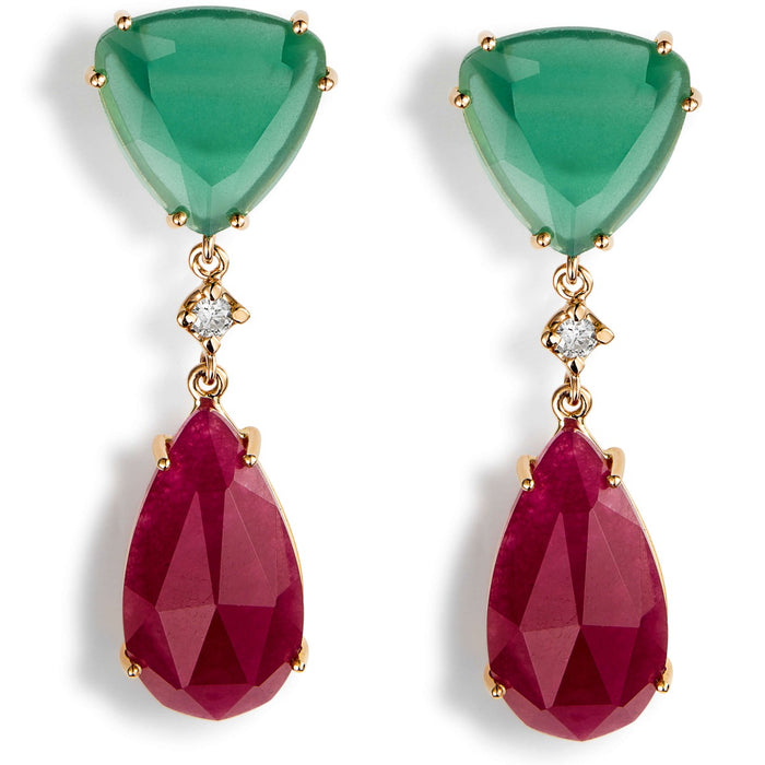 pendientes-lollipop-oro-rosa-cuarzo-verde-cereza-diamante - Ref J5456pb Chocrón Joyeros