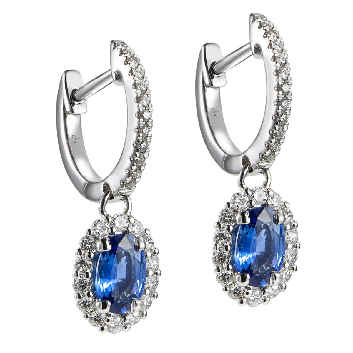 Pendientes-oro-blanco-aro-diamantes-brillantes-zafiro-oval - Ref J5444PB_Chocrón Joyeros