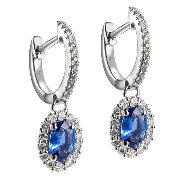 Pendientes-oro-blanco-aro-diamantes-brillantes-zafiro-oval - Ref J5444PB_Chocrón Joyeros