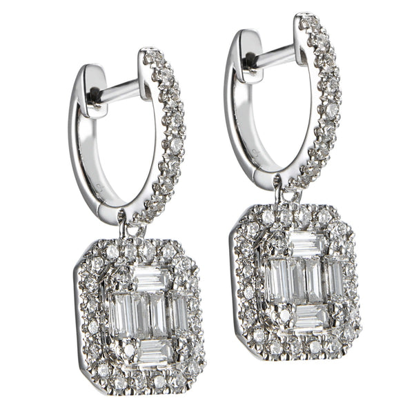 Pendientes-oro-blanco-aro-diamantes-brillantes-baguettes - Ref J5448PB_Chocrón Joyeros