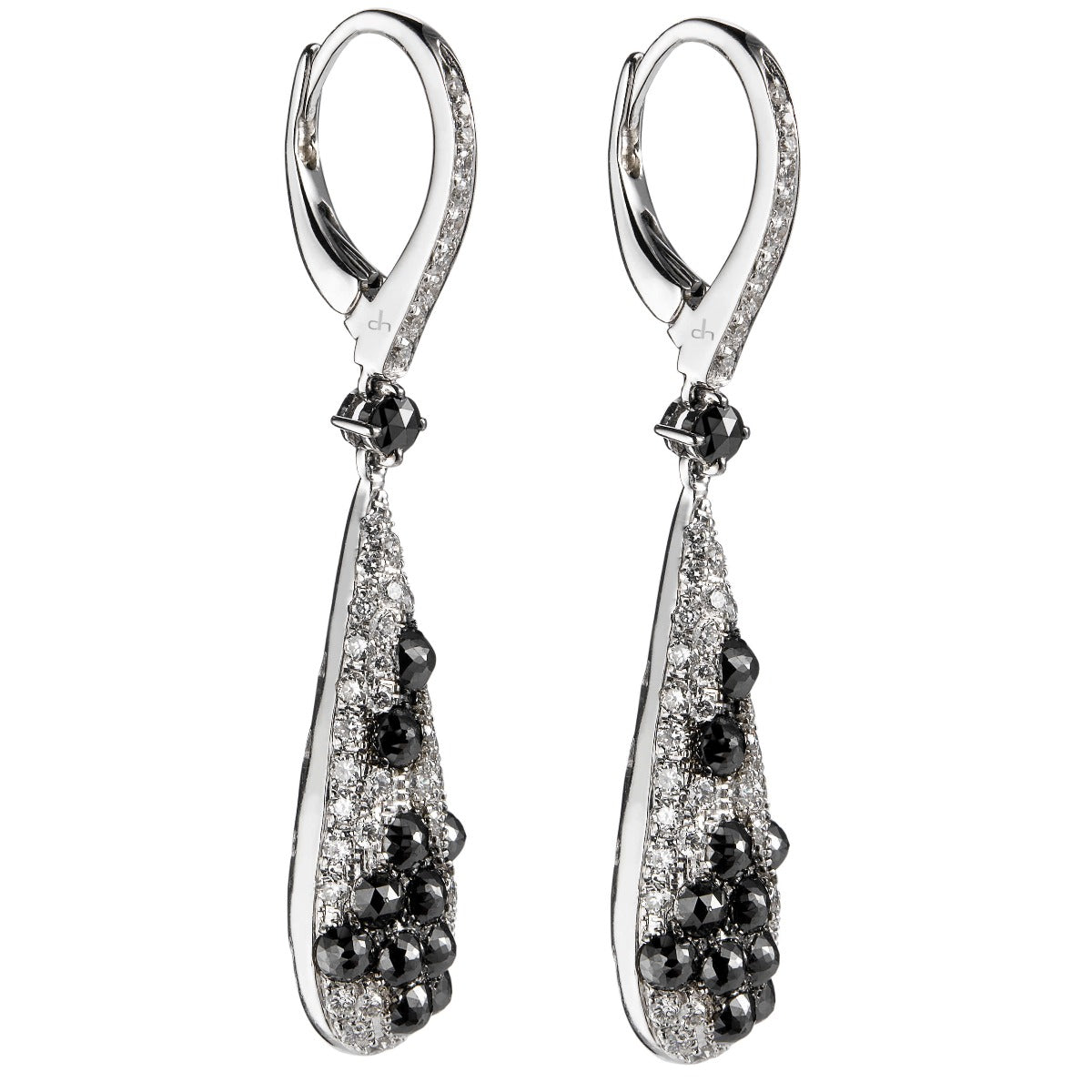 Pendientes-oro-blanco-diamantes-blancos-negros - Ref J5506PB