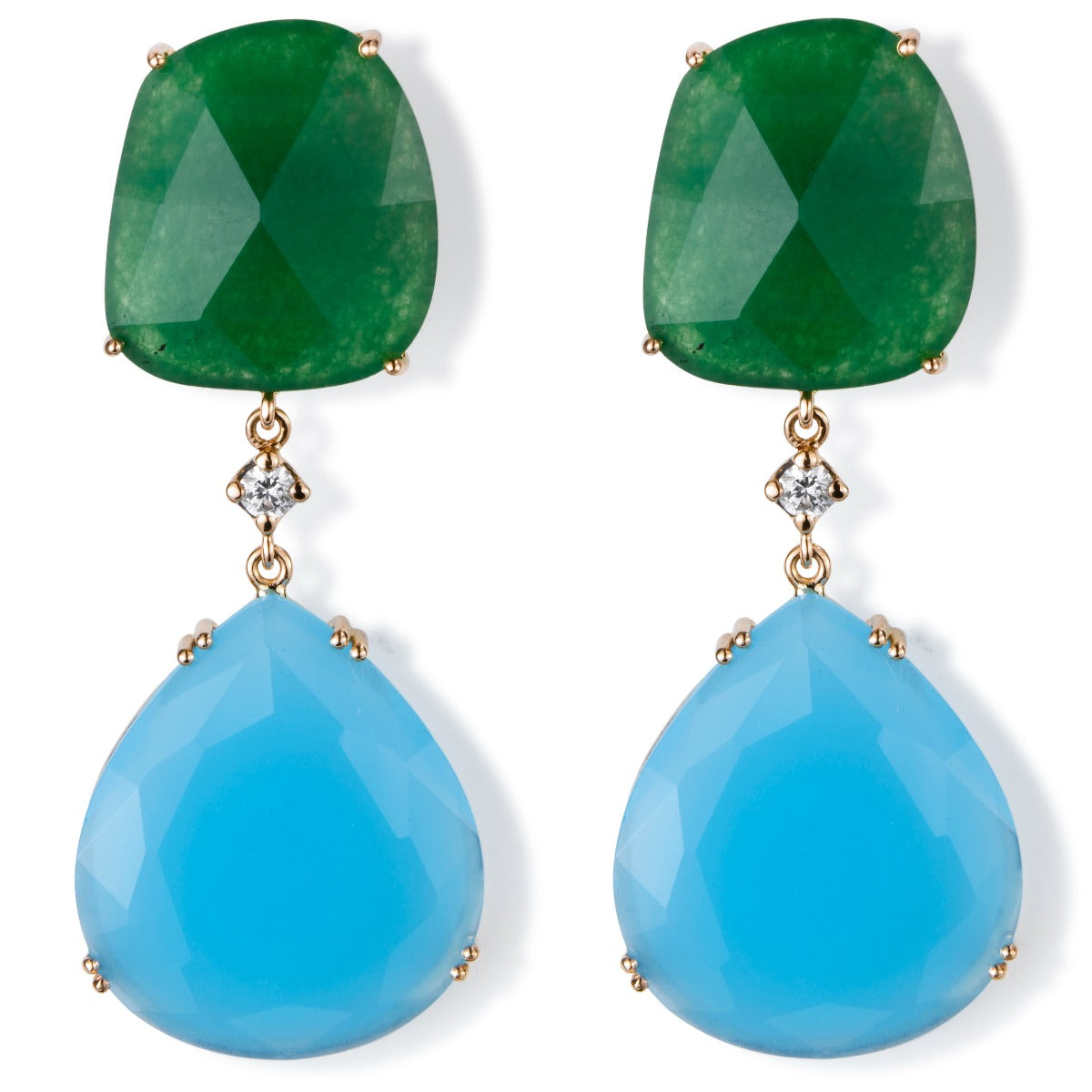 Pendientes_largos_oro_rosa_cuarzo_verde_azul_diamante_ Ref J5426PB_Chocrón Joyeros