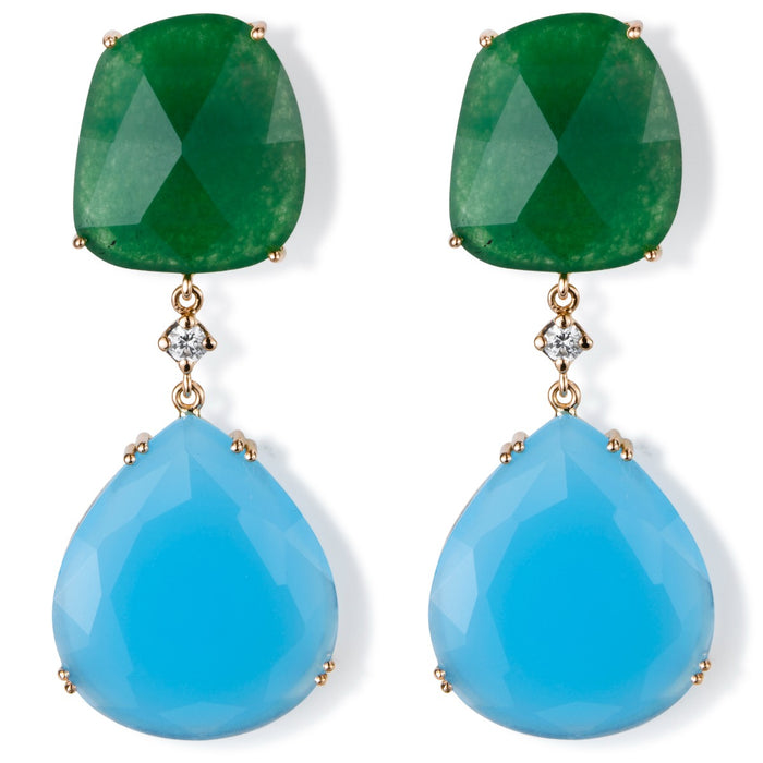 Pendientes_largos_oro_rosa_cuarzo_verde_azul_diamante_ Ref J5426PB_Chocrón Joyeros