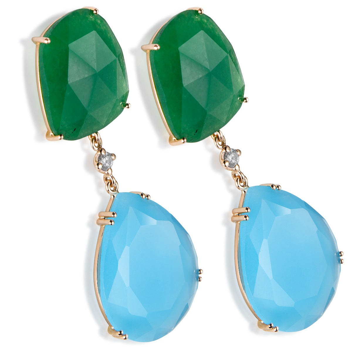 Pendientes_largos_oro_rosa_cuarzo_verde_azul_diamante_ Ref J5426PB_Chocrón Joyeros