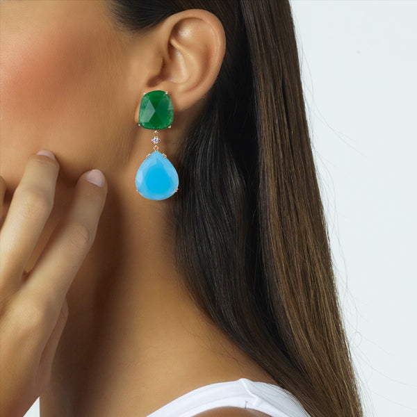 Pendientes_largos_oro_rosa_cuarzo_verde_azul_diamante_ Ref J5426PB_Chocrón Joyeros
