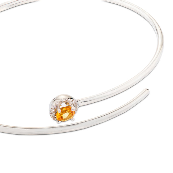 Pulsera de muelle 1 vuelta de oro blanco con diamantes y cuarzo citrino